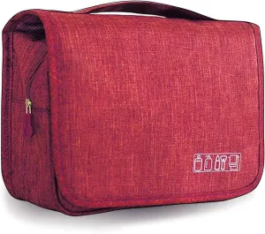 Hanging Travel Toiletry Bag Organizer Cosmetic Bag, Portable Makeup Bag for Women & Men with Strong Hook & Pockets Shaving Kit Bag,Waterproof Toiletries Storage Bag for Bathroom (red)