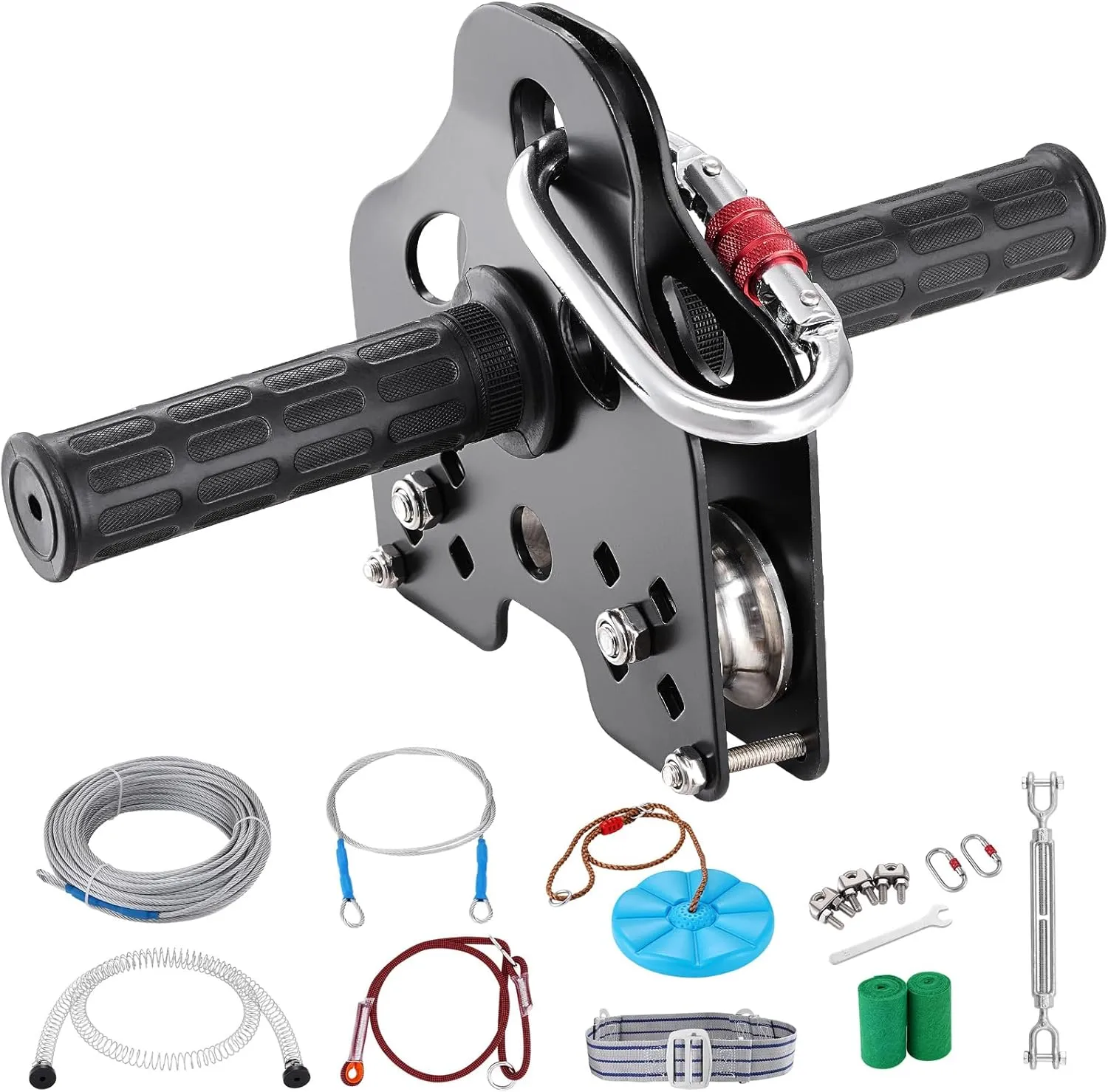 Happybuy 120 ft Zipline Kit for Kids & Adults, 500 lb Capacity, Backyard Playground Zip Line with Stainless Steel Spring Brake, Safety Harness, Quick Setup