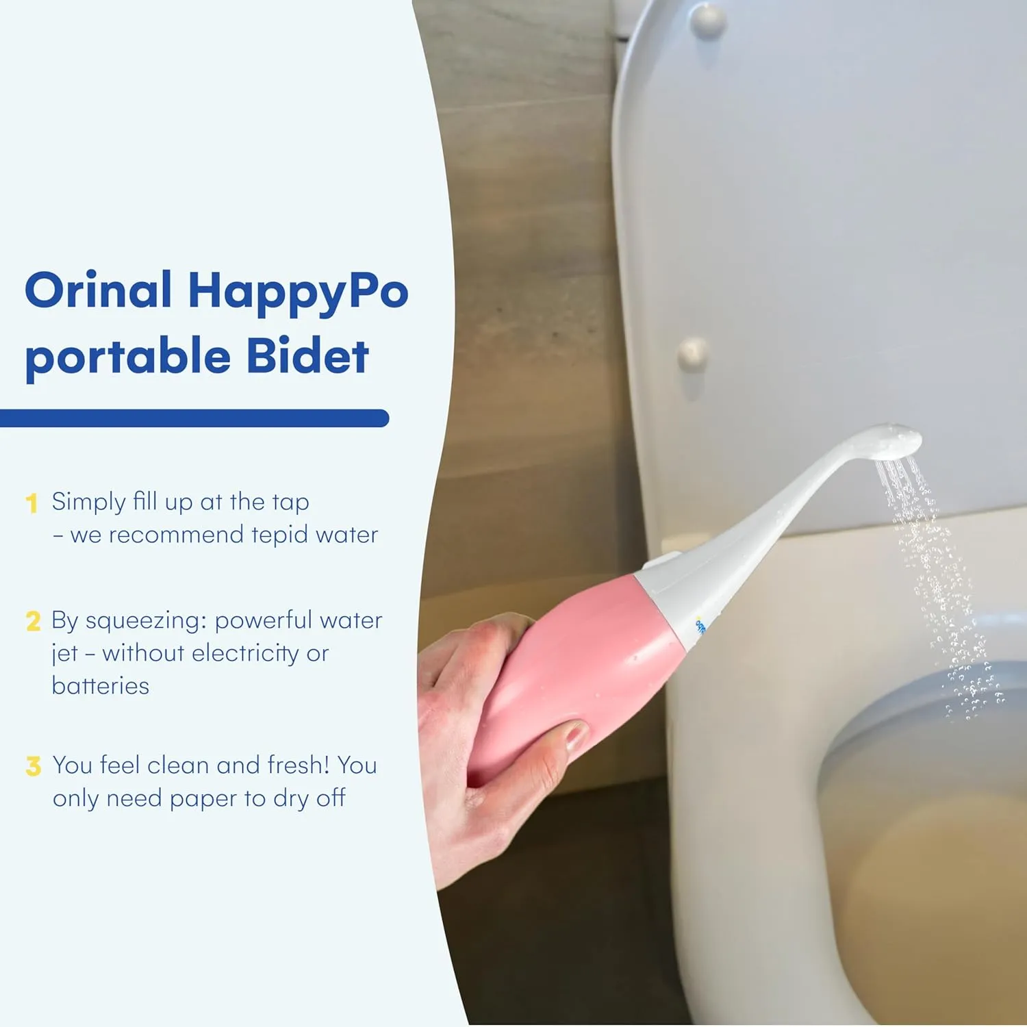 HAPPYPO Butt Shower - Portable Bidet with Travel Bag - Easy-Bidet 2.0 Replaces Wet Wipes and Shower Toilet - Rose