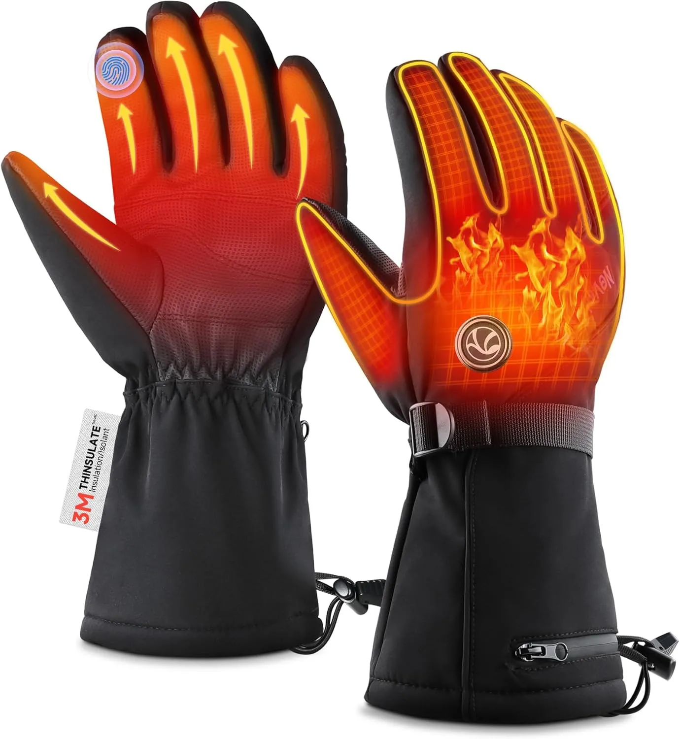 Heated Gloves for Men Women 4800mAh Rechargeable 8H Electric Heated Ski Gloves Waterproof Touchscreen Thermal Winter Warm Gloves for Outdoor Working Fishing Hunting Cycling Skiing Hiking