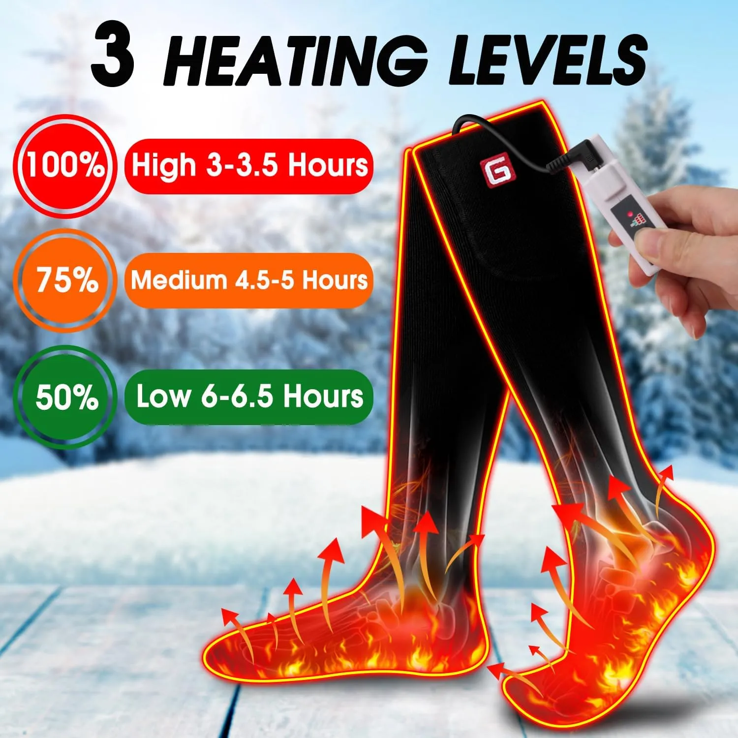 Heated Socks for Men Women Rechargeable Washable Winter Electric Thermal Heated Socks Foot Warmer 6-12 USA Size