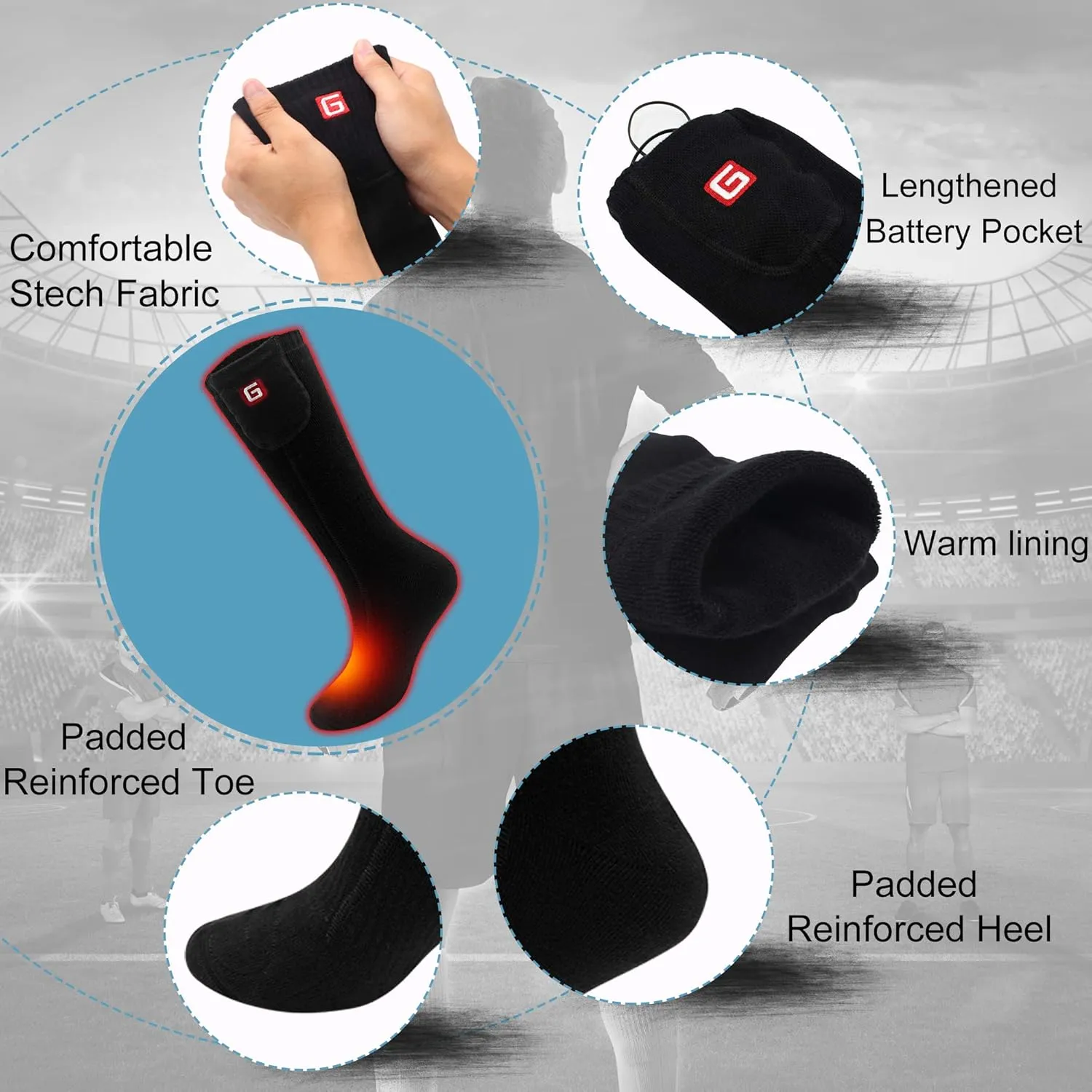 Heated Socks for Men Women Rechargeable Washable Winter Electric Thermal Heated Socks Foot Warmer 6-12 USA Size