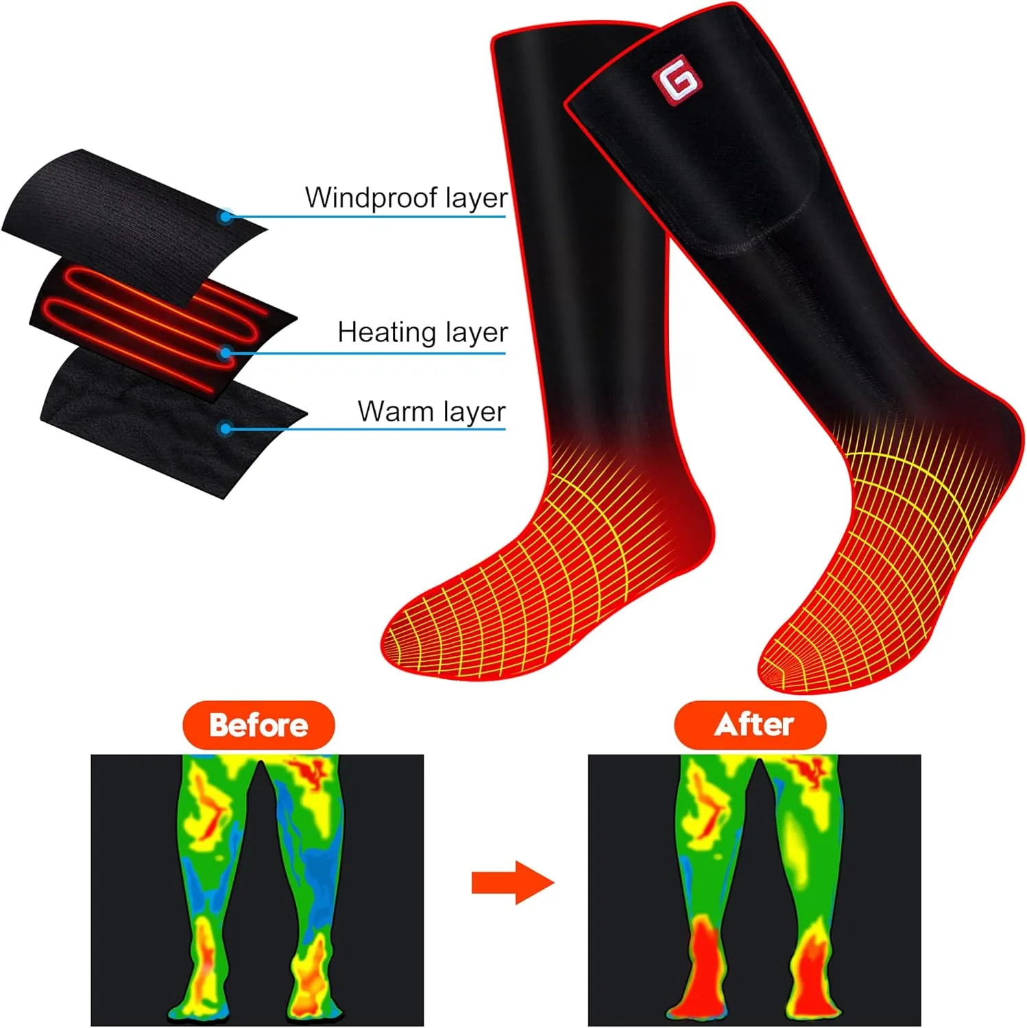 Heated Socks for Men Women Rechargeable Washable Winter Electric Thermal Heated Socks Foot Warmer 6-12 USA Size