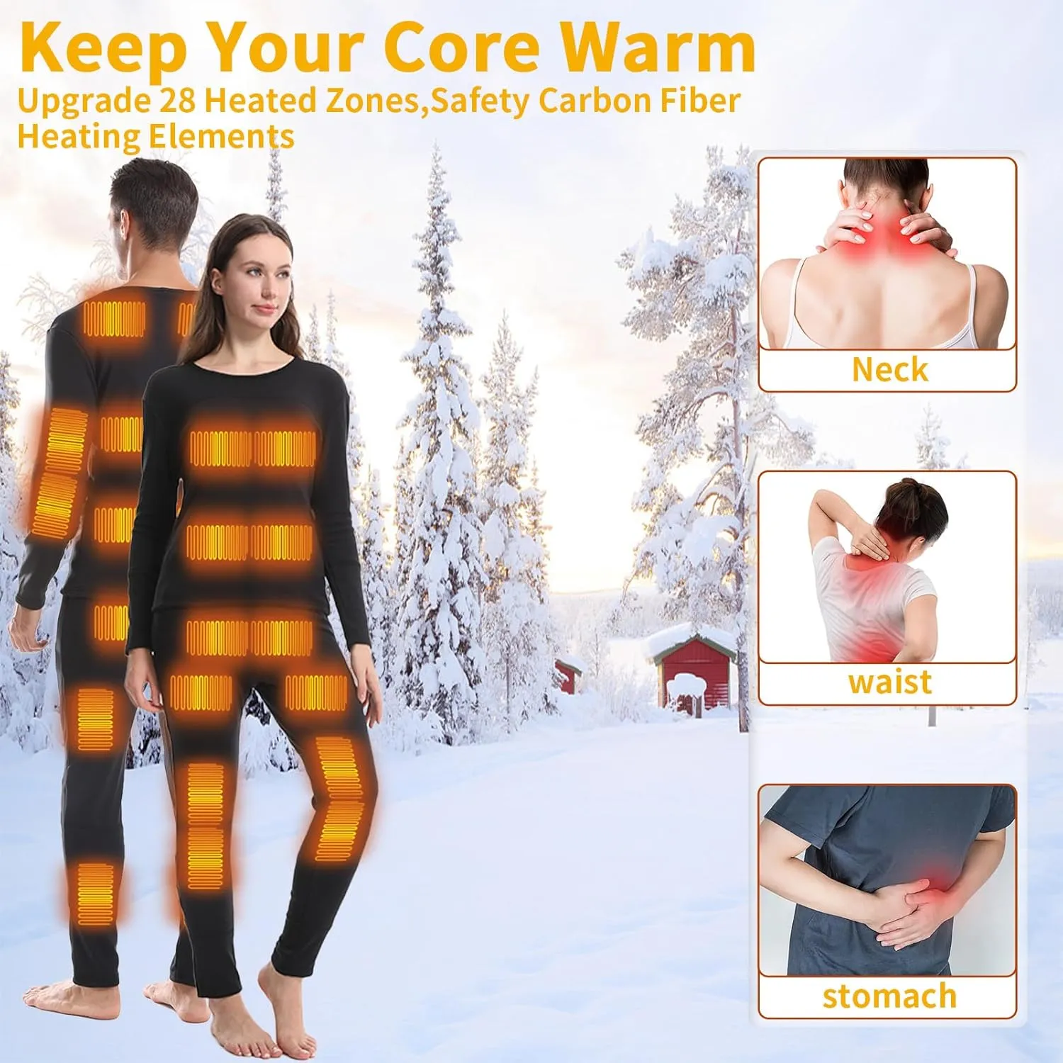 Heated Thermals Underwear Set for Men Women 28 App Control Electric Tops and Pants for Hunting, Dog-Walking, Shoveling