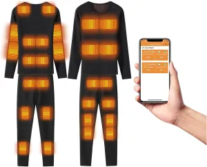 Heated Thermals Underwear Set for Men Women 28 App Control Electric Tops and Pants for Hunting, Dog-Walking, Shoveling