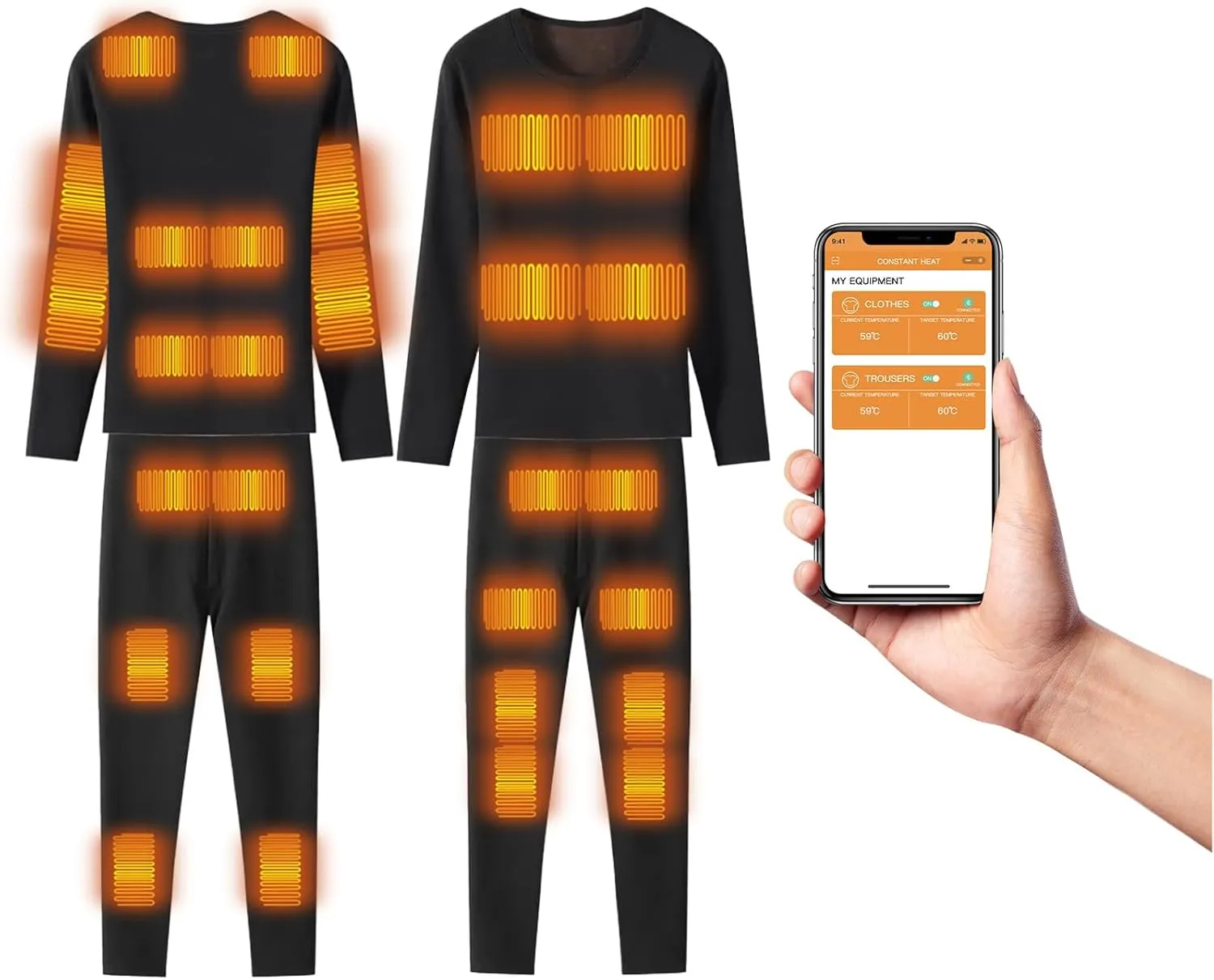 Heated Thermals Underwear Set for Men Women 28 App Control Electric Tops and Pants for Hunting, Dog-Walking, Shoveling