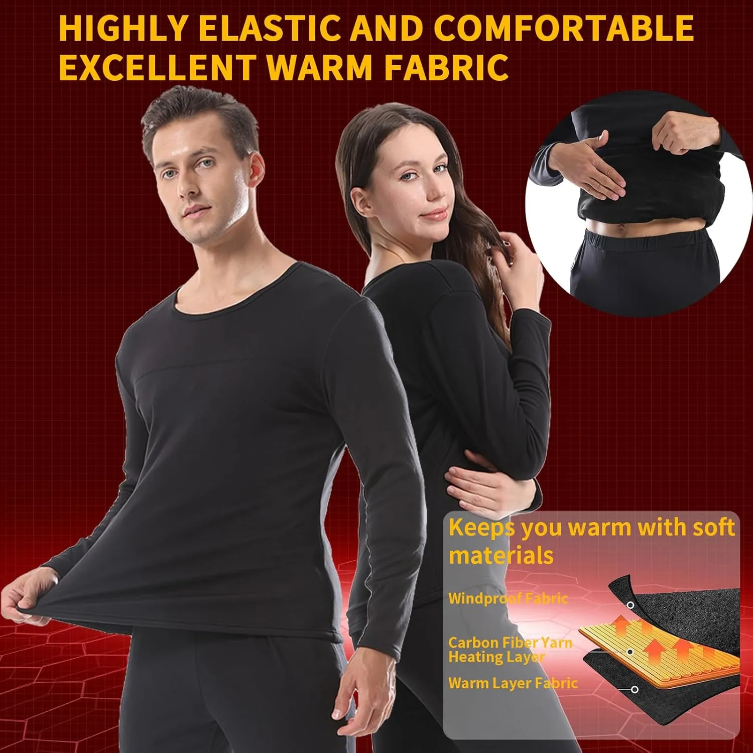 Heated Thermals Underwear Set for Men Women 28 App Control Electric Tops and Pants for Hunting, Dog-Walking, Shoveling