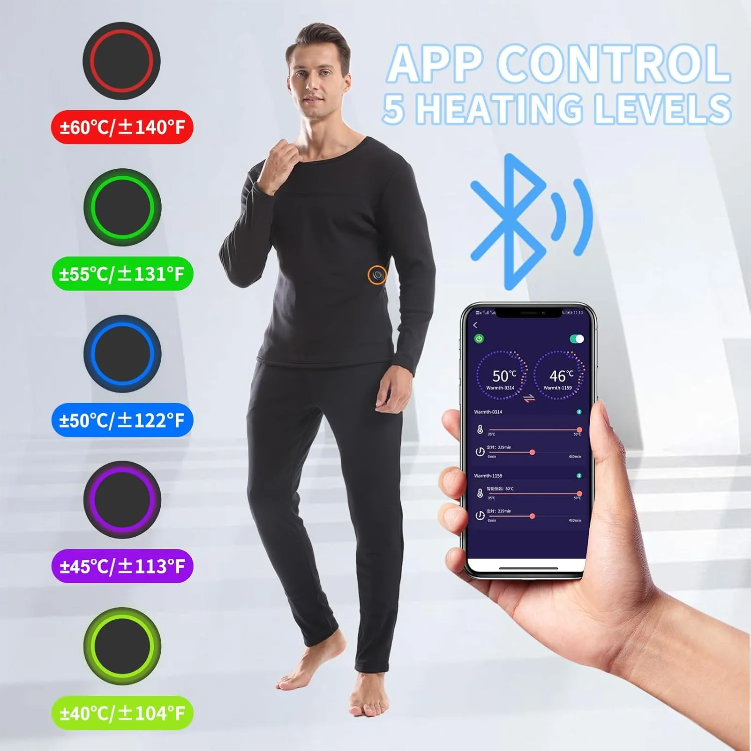 Heated Underwear Set for Men Women Upgraded 20 Zones Graphene Heating Long Johns for Hunting, Motorcycle,Walking Dog