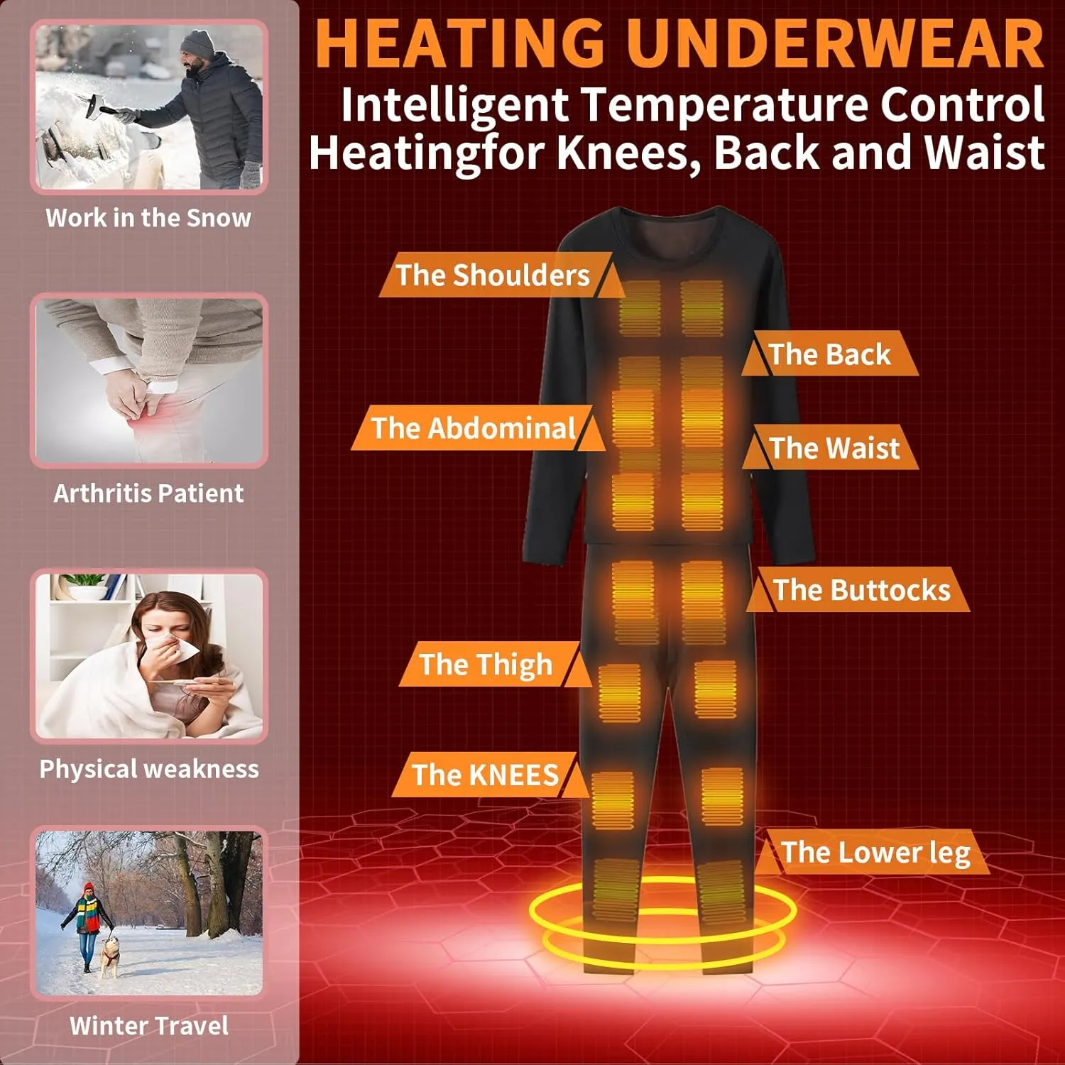 Heated Underwear Set for Men Women Upgraded 20 Zones Graphene Heating Long Johns for Hunting, Motorcycle,Walking Dog
