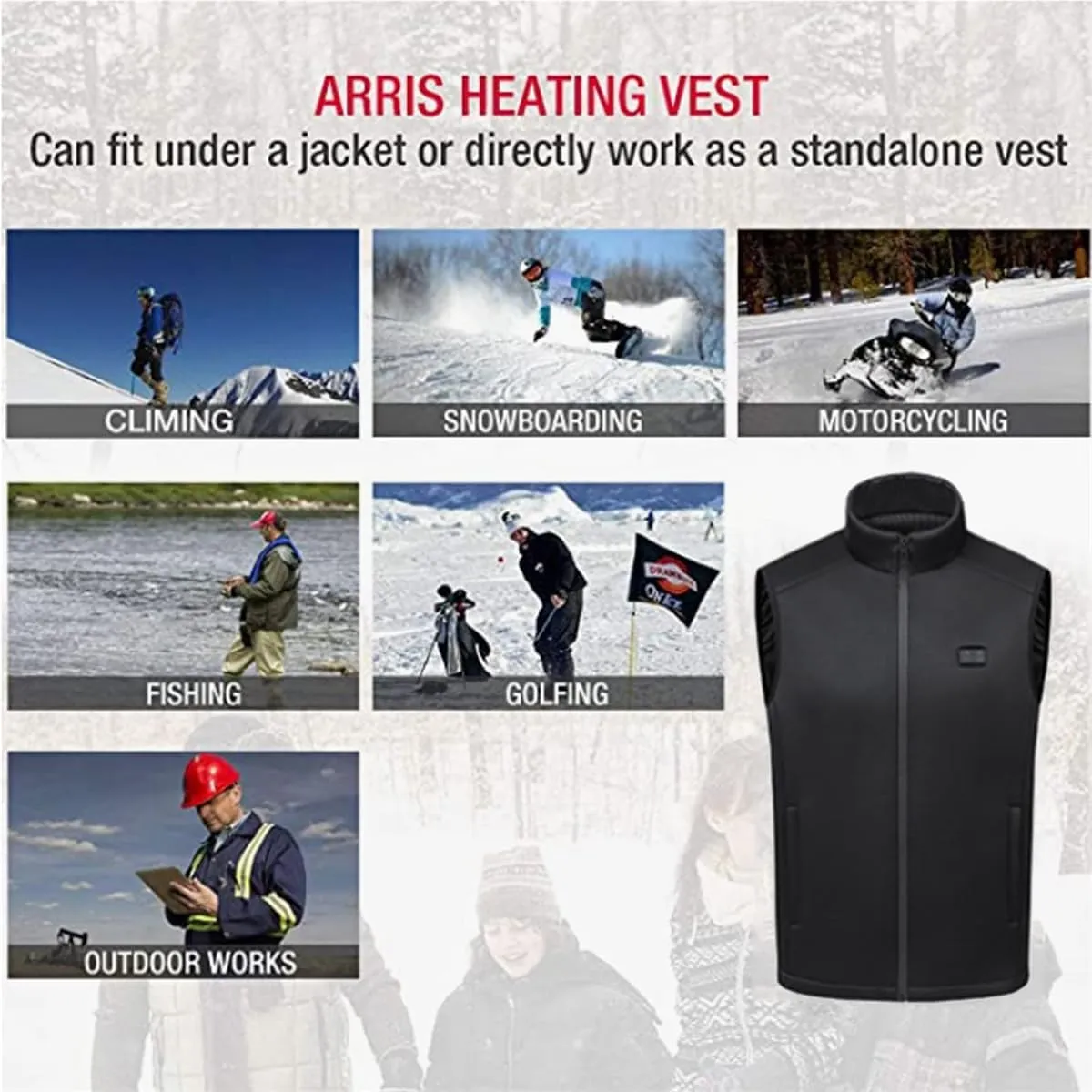 Heated Vest 9 Zones Dual Control Carbon Fiber USB Charging Smart Heating Thermal Vest for Hunting, Skiing