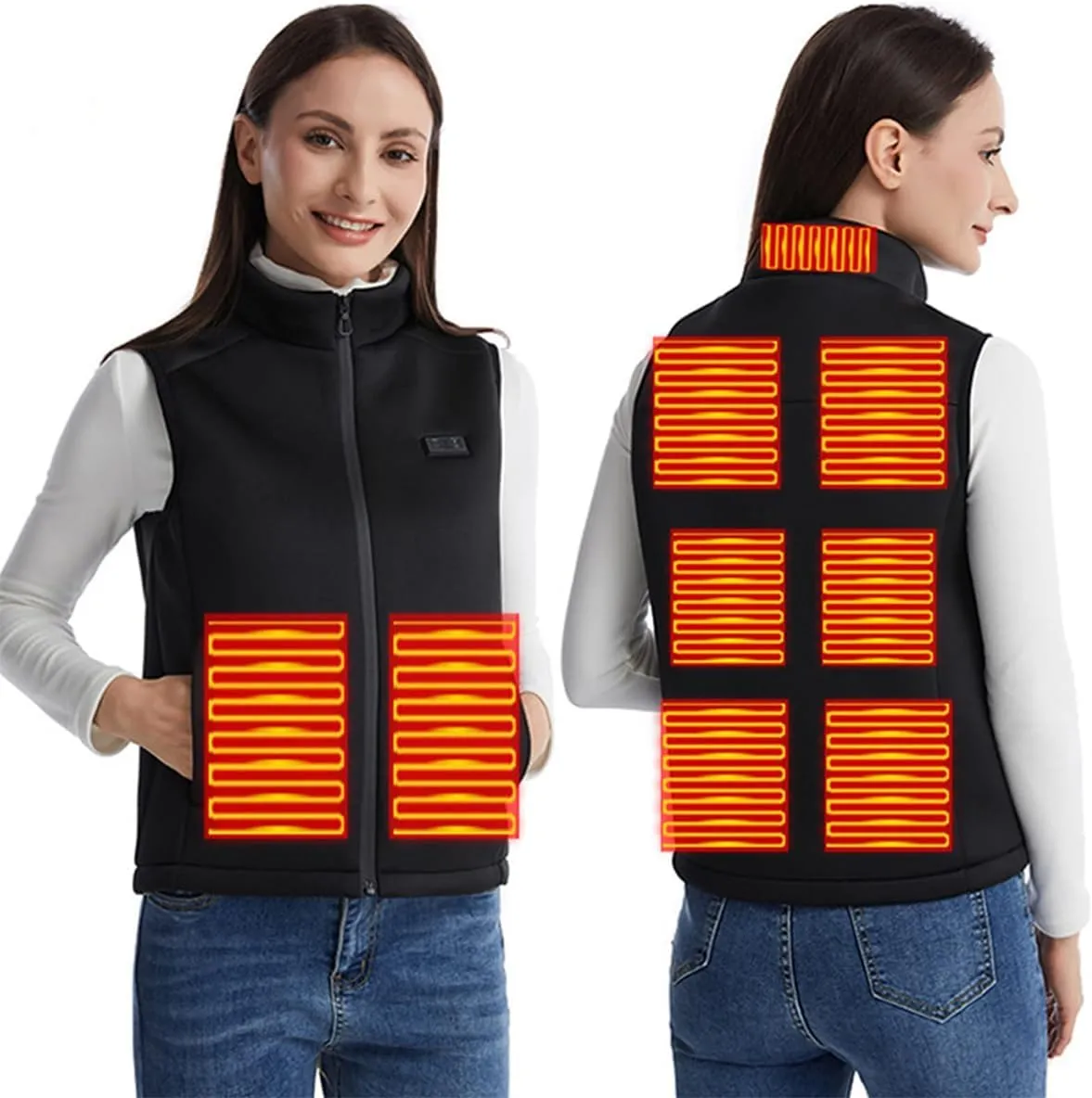Heated Vest 9 Zones Dual Control Carbon Fiber USB Charging Smart Heating Thermal Vest for Hunting, Skiing