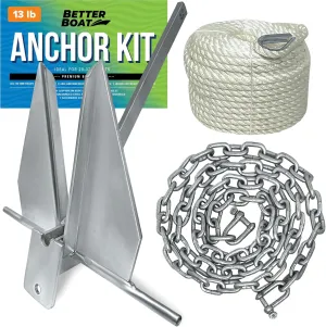 Heavy Duty Boat Anchor Kit, Fluke Design with Chain and Rope Set, for Pontoon, Deck, Fishing, and Sailboats of Various Sizes
