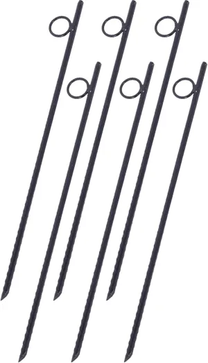 Heavy-Duty Steel Rebar Stakes with Loop, Durable 18 Inch Ground Stakes for Tent Canopies, 6-Piece Set, Black