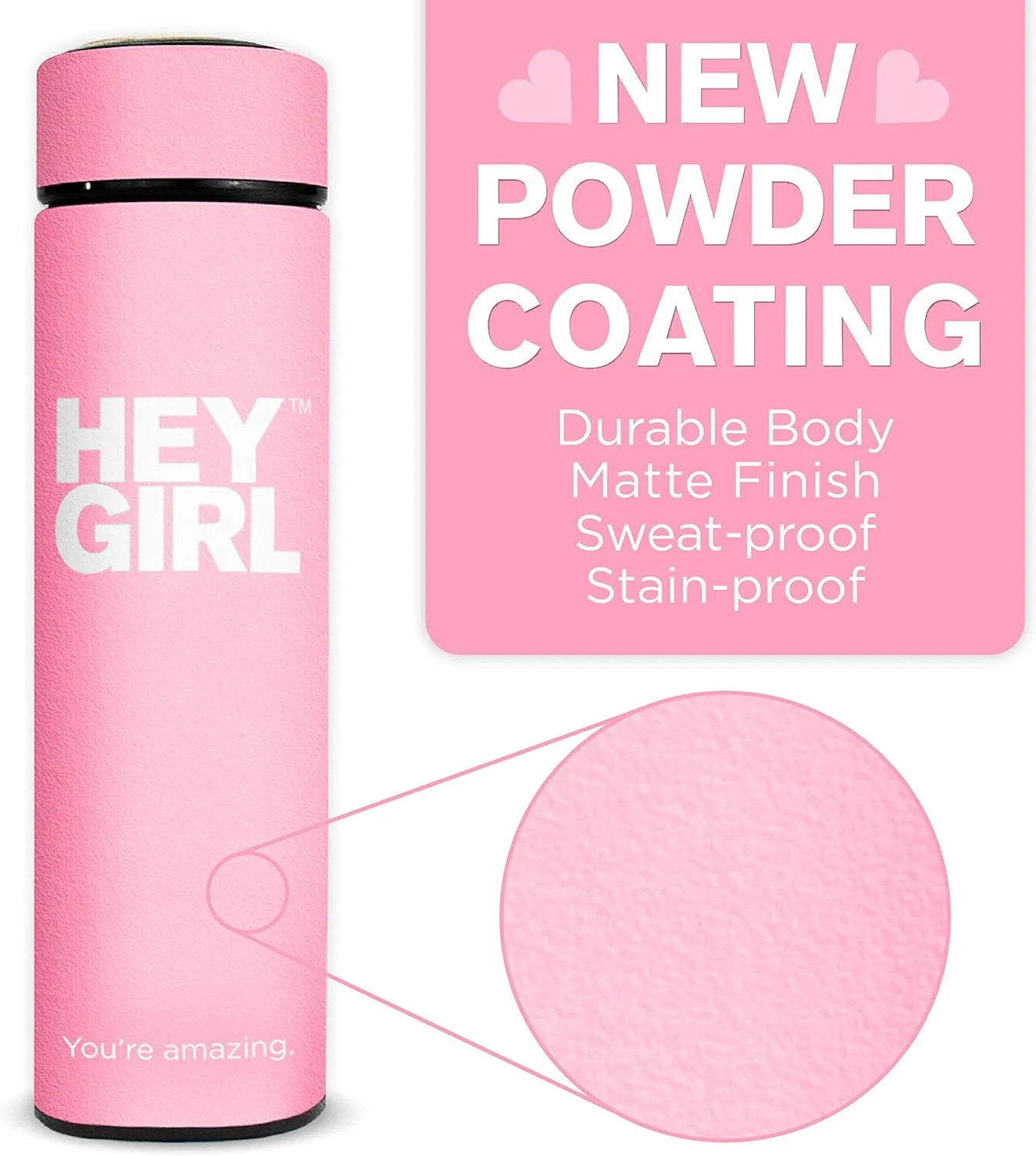 Hey Girl Tea Infuser Bottle 450ml - Insulated Stainless Steel Water Bottle - Tea Tumbler with Tea Diffuser - Portable Travel Mug for Loose Leaf Tea & Infused Water - Tea Lovers Gifts for Women