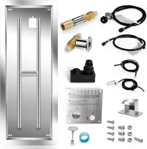 Hiorucet Fire Pit H Burner Kits 30 x 10 Inch, Propane Gas Rectangular Drop-in DIY Fire Pit Pan Kit with Spark Ignition and Propane Hose Kit for Outdoor & Indoor, Stainless Steel Fire Pit Table Insert.