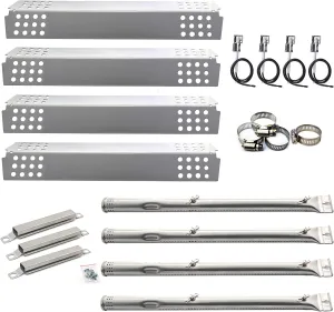 Hisencn Grill Replacement Parts for Charbroil Commercial 4 Burner 463241113, 463449914, 463250811, 463251012, 463241413, Gas Grills, Pipe Burner Tube, Heat Plate Tent Shield and Crossover Tube
