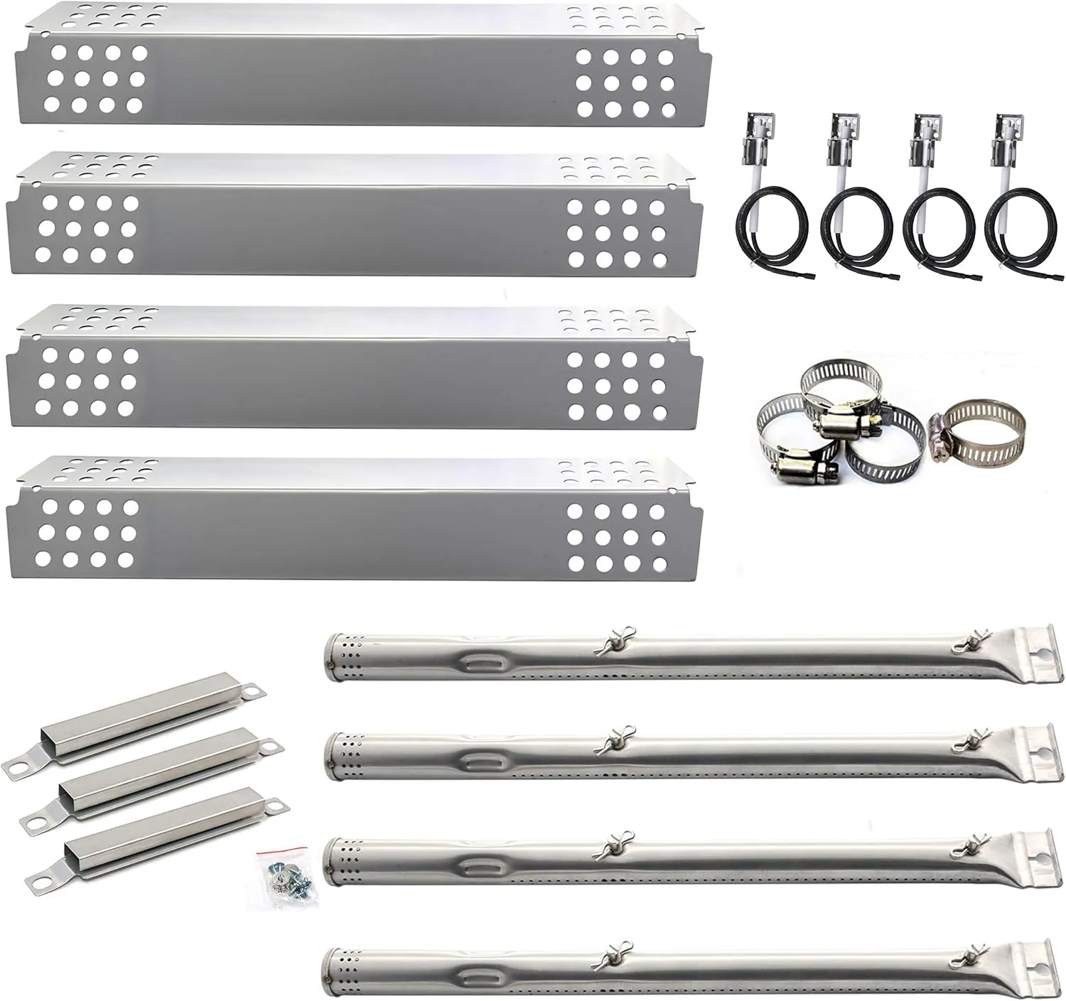 Hisencn Grill Replacement Parts for Charbroil Commercial 4 Burner 463241113, 463449914, 463250811, 463251012, 463241413, Gas Grills, Pipe Burner Tube, Heat Plate Tent Shield and Crossover Tube