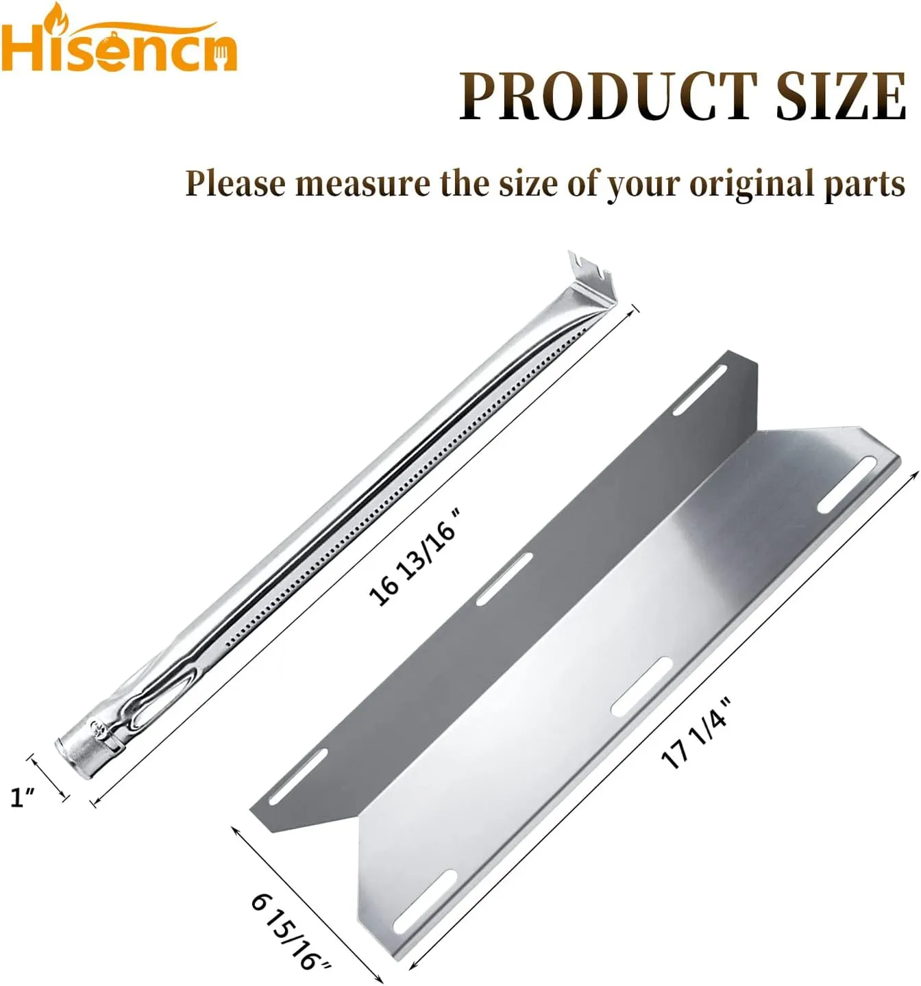 Hisencn Replacement for Charmglow 720-0230, 720-0036-HD-05 Gas Grill, Nexgrill 720-0016, 720-0036, Stainless Steel Grill Burner Tube, Heat Plates, Tent Shield for Charmglow Grill Replacement Parts