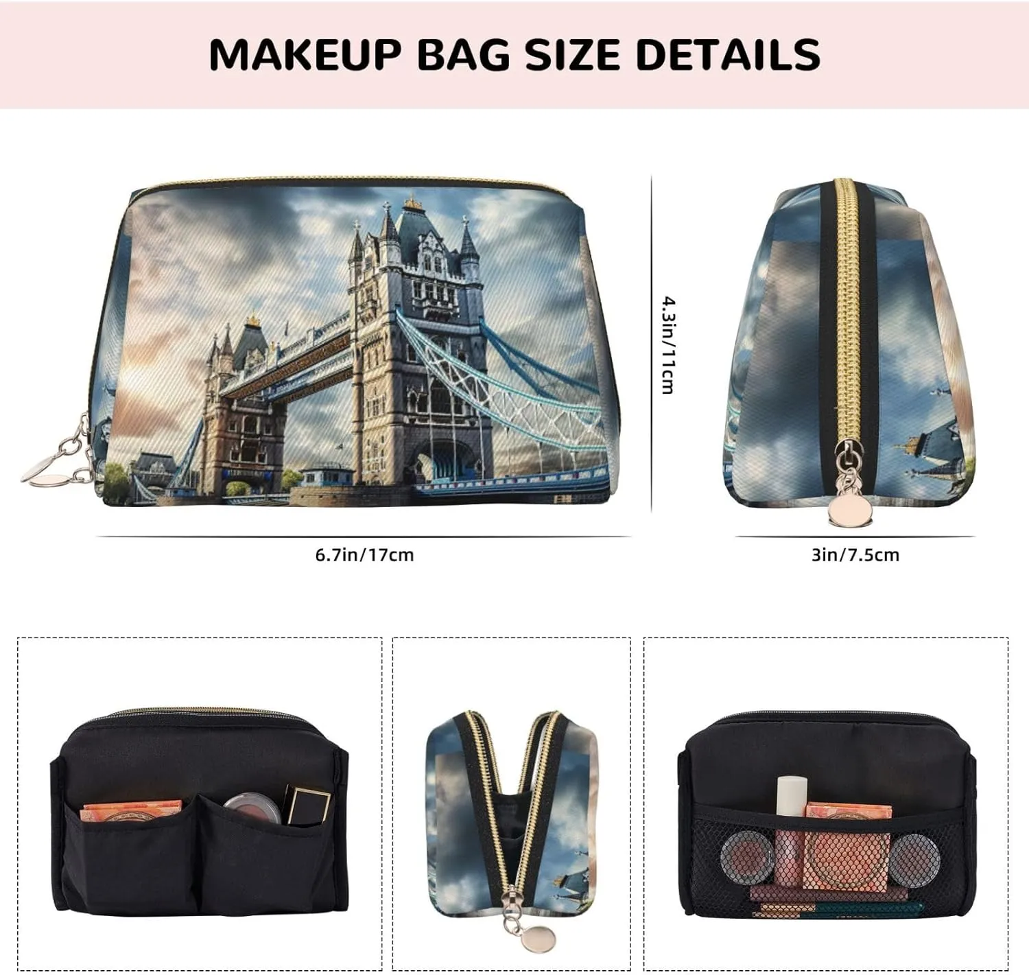 Historic Old Tower Bridge London Travel-Ready Toiletry Bag, Compact Makeup Organizer For Women
