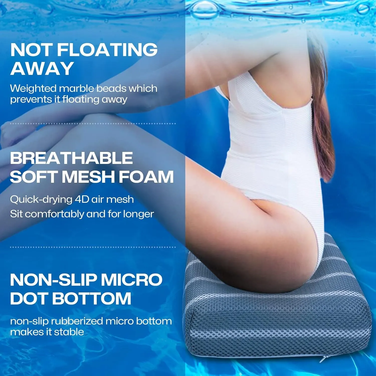 Hot Tub Booster Seat Cushion Pillow for Indoor or Outdoor Use, 16 x 12 x 4.3 Inche Weighted Spa Pillow with Washable 4D Mesh Cover & Non-Slip Micro Dot Bottom, Hot Tub Accessories for Adults,Quick Dry