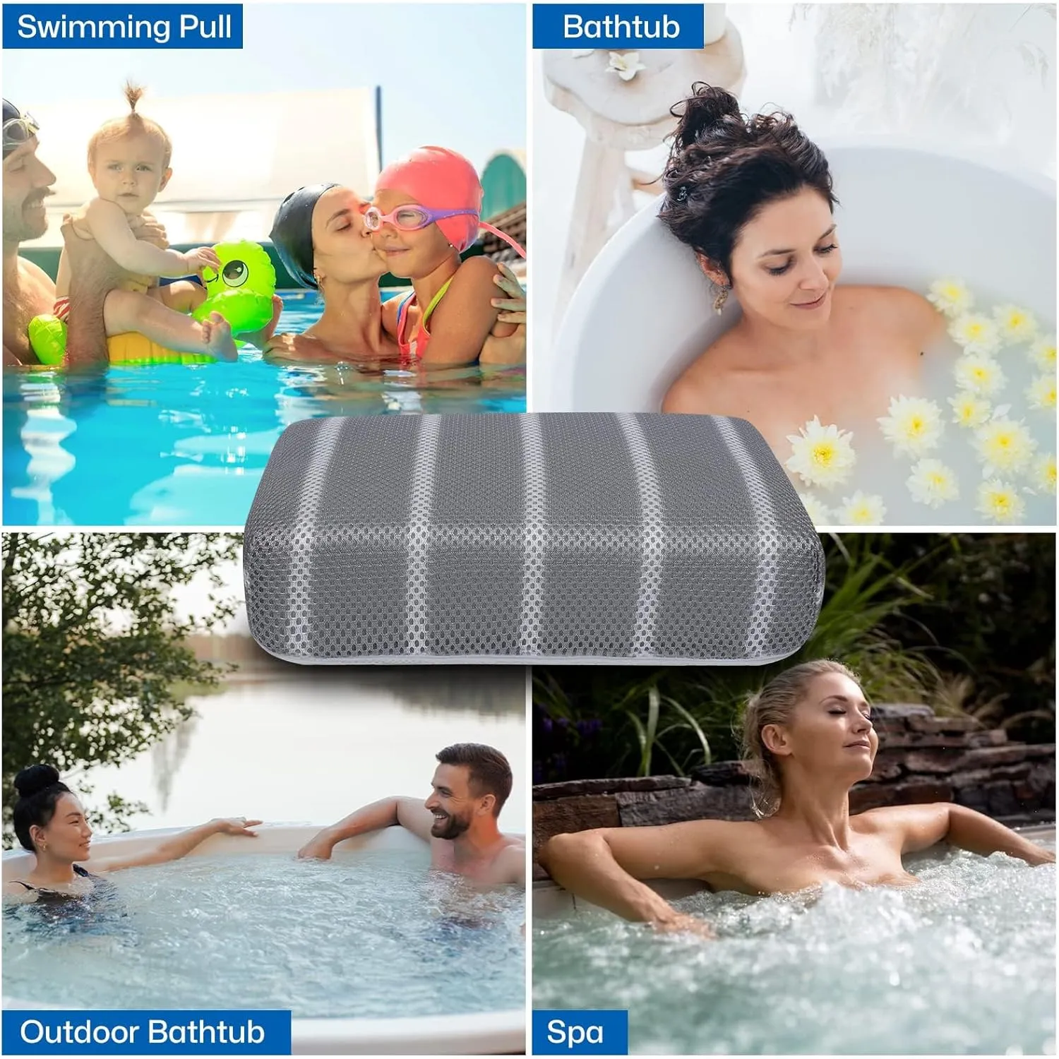 Hot Tub Booster Seat Cushion Pillow for Indoor or Outdoor Use, 16 x 12 x 4.3 Inche Weighted Spa Pillow with Washable 4D Mesh Cover & Non-Slip Micro Dot Bottom, Hot Tub Accessories for Adults,Quick Dry