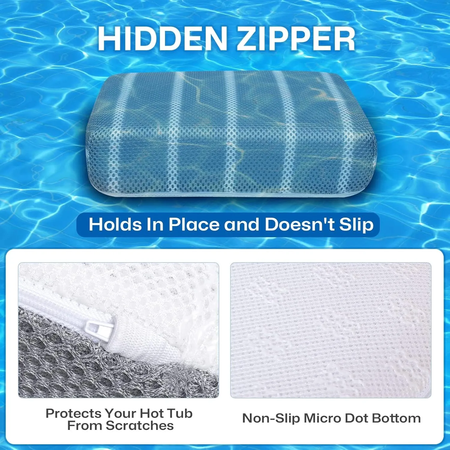 Hot Tub Booster Seat Cushion Pillow for Indoor or Outdoor Use, 16 x 12 x 4.3 Inche Weighted Spa Pillow with Washable 4D Mesh Cover & Non-Slip Micro Dot Bottom, Hot Tub Accessories for Adults,Quick Dry