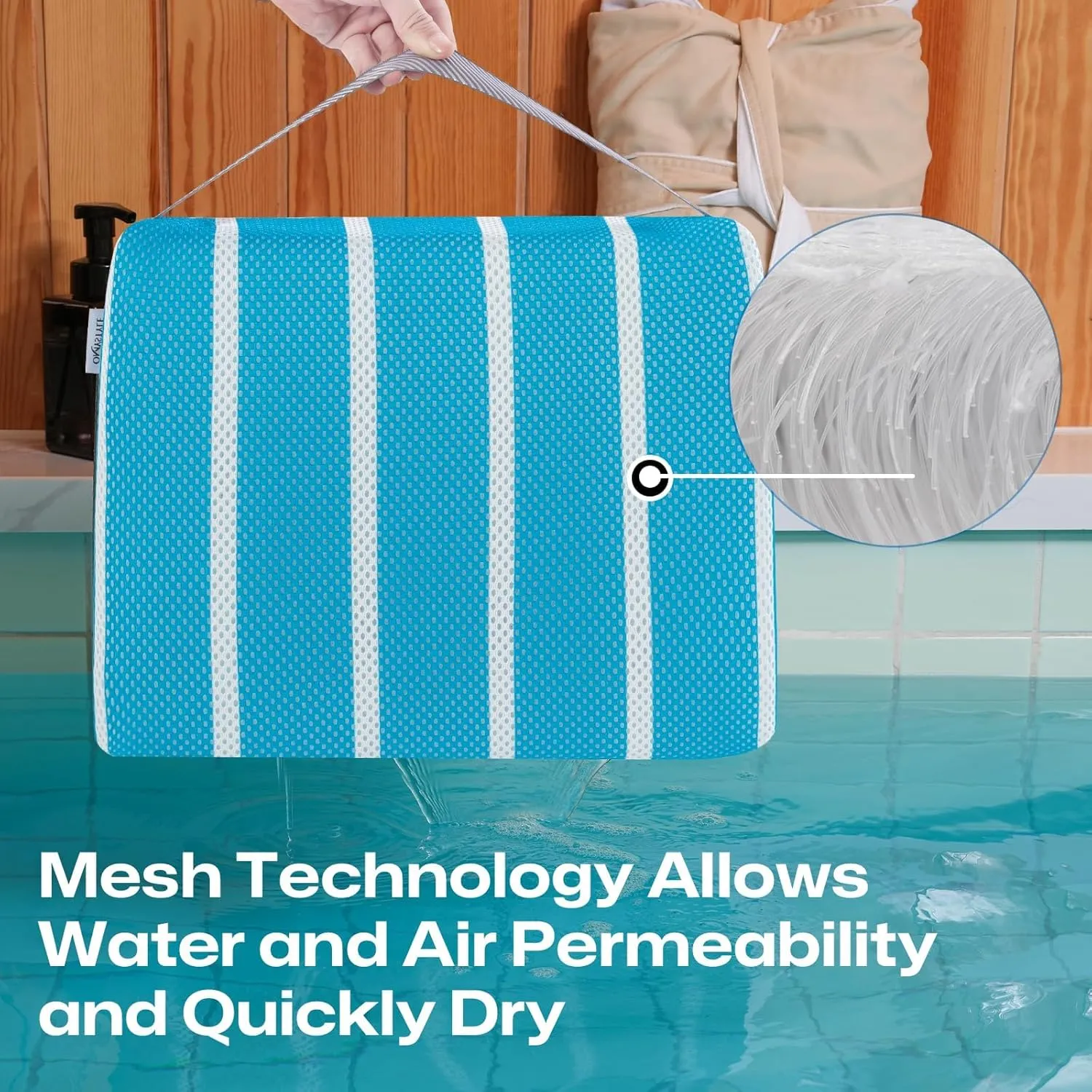 Hot Tub Booster Seat Cushion Pillow for Indoor or Outdoor Use, Weighted Spa Pillow with Washable 4D Mesh Cover & Non-Slip Micro Dot Bottom, Hot Tub Accessories for Adults - 16 x 12 x 4.3 Inche, Blue