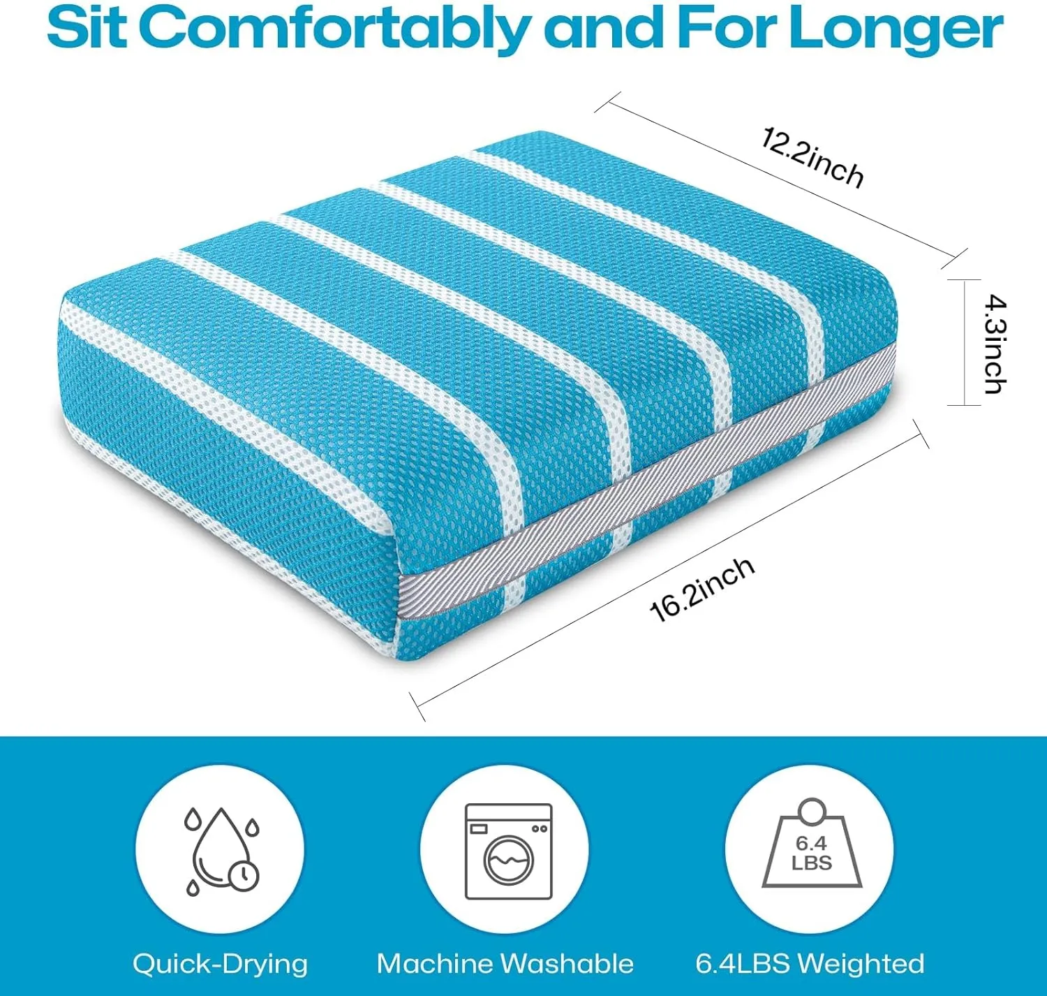 Hot Tub Booster Seat Cushion Pillow for Indoor or Outdoor Use, Weighted Spa Pillow with Washable 4D Mesh Cover & Non-Slip Micro Dot Bottom, Hot Tub Accessories for Adults - 16 x 12 x 4.3 Inche, Blue
