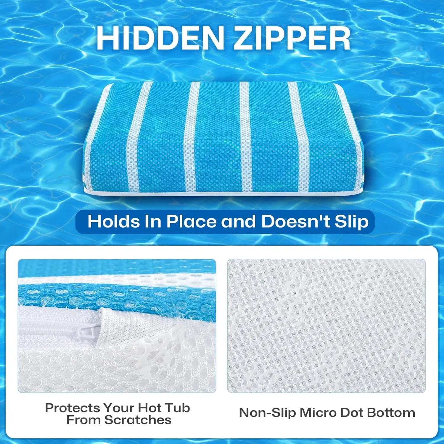 Hot Tub Booster Seat Cushion Pillow for Indoor or Outdoor Use, Weighted Spa Pillow with Washable 4D Mesh Cover & Non-Slip Micro Dot Bottom, Hot Tub Accessories for Adults - 16 x 12 x 4.3 Inche, Blue
