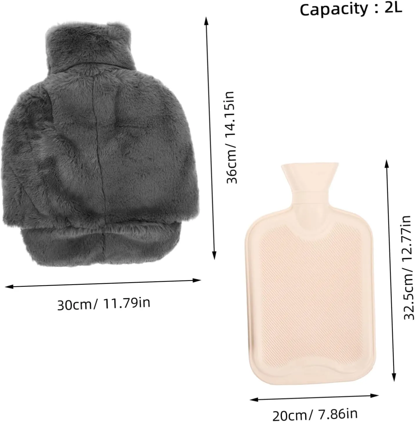 Hot Water Bottle with Plush Cover Refillable Foot Warmer Leakproof Thick Hot Water Bag for Slippers Winter Heating Pad Deep