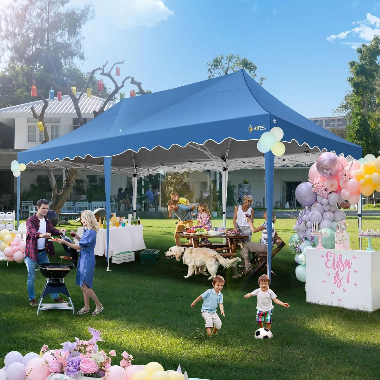 HOTEEL 10×20 Pop Up Canopy, Canopy Tent UV 50  and Waterproof, Thickened Frame, Large Space Easy Pop Up Canopy, Outdoor Canopy for Weddings, Beaches, Parties, Patio (Blue)