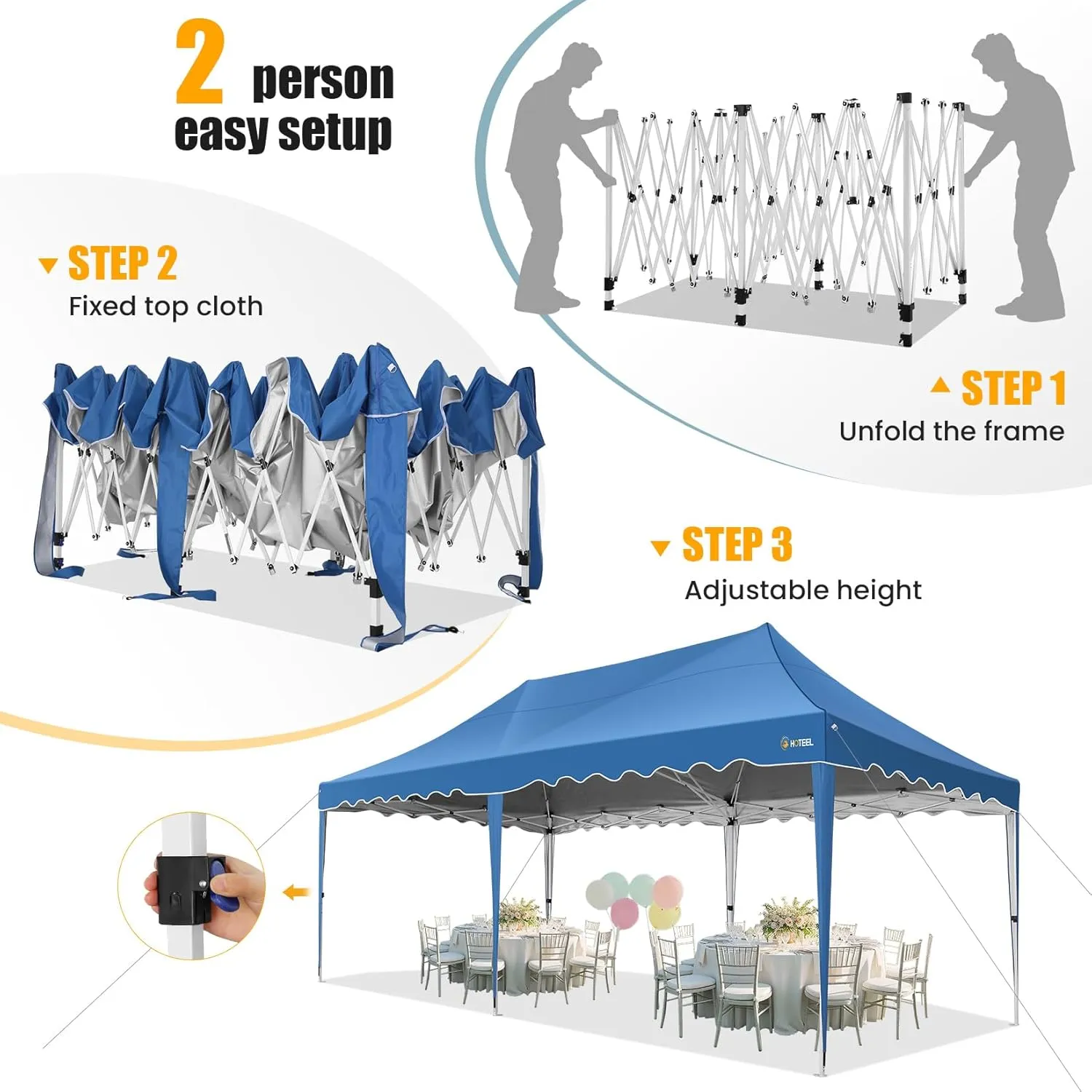 HOTEEL 10×20 Pop Up Canopy, Canopy Tent UV 50  and Waterproof, Thickened Frame, Large Space Easy Pop Up Canopy, Outdoor Canopy for Weddings, Beaches, Parties, Patio (Blue)
