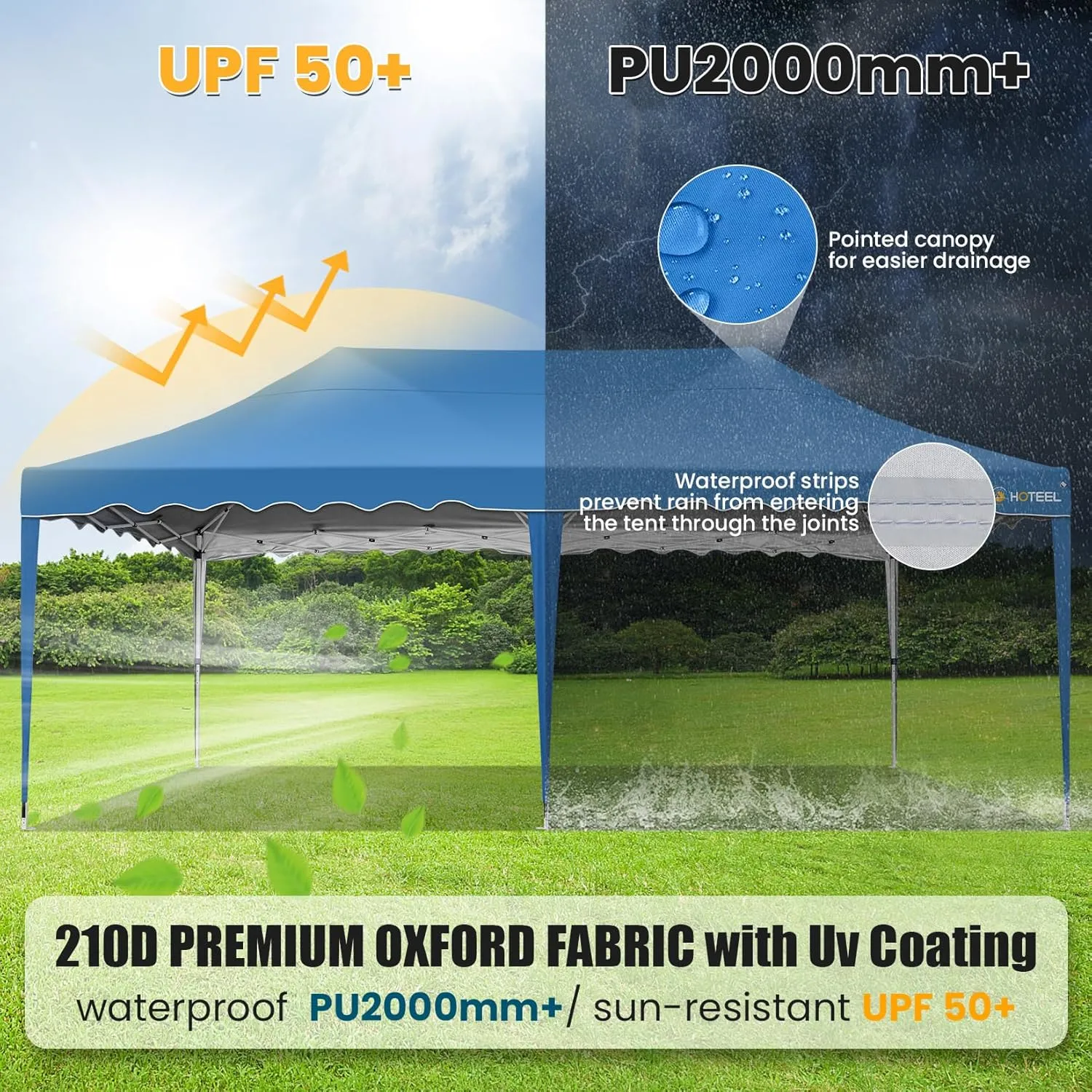 HOTEEL 10×20 Pop Up Canopy, Canopy Tent UV 50  and Waterproof, Thickened Frame, Large Space Easy Pop Up Canopy, Outdoor Canopy for Weddings, Beaches, Parties, Patio (Blue)