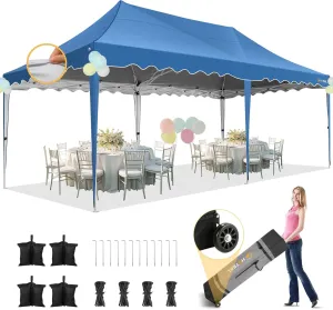 HOTEEL 10×20 Pop Up Canopy, Canopy Tent UV 50  and Waterproof, Thickened Frame, Large Space Easy Pop Up Canopy, Outdoor Canopy for Weddings, Beaches, Parties, Patio (Blue)