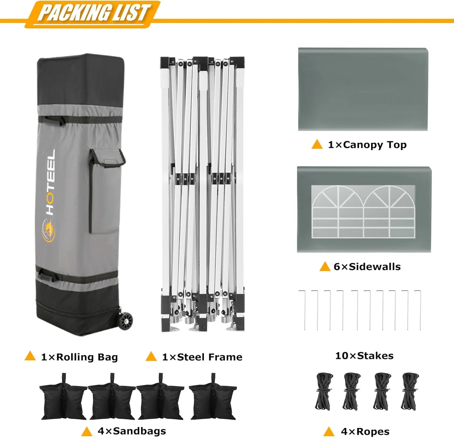 HOTEEL 10x20 Pop Up Canopy Tent with Sidewalls, High Roof Outdoor Easy Setup Canopy Party Ten Waterproof Event Tent Gazebo with Wheeled Bag, Sandbag for Parties,Backyard,Camping,Vendor, Grey