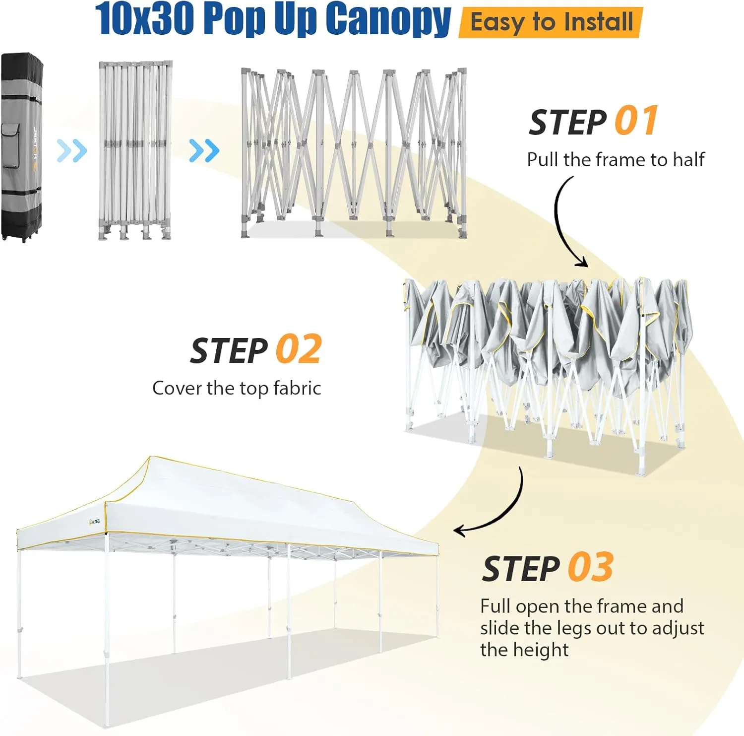 HOTEEL 10x30 Pop up Canopy Tent for Parties, Heavy Duty Easy Setup Tent Without Sidewalls, Outdoor Commercial Instant Gazebo for Wedding Event, with Portable Bag, White(Hexagonal Frame)