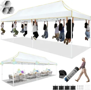 HOTEEL 10x30 Pop up Canopy Tent for Parties, Heavy Duty Easy Setup Tent Without Sidewalls, Outdoor Commercial Instant Gazebo for Wedding Event, with Portable Bag, White(Hexagonal Frame)