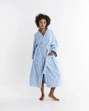 HOUNDSTOOTH BLUE TERRY BATH ROBE