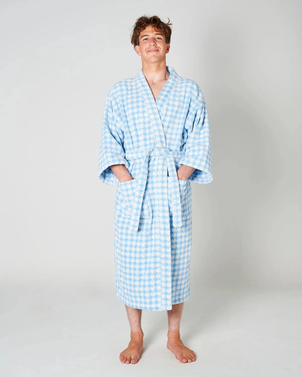 HOUNDSTOOTH BLUE TERRY BATH ROBE