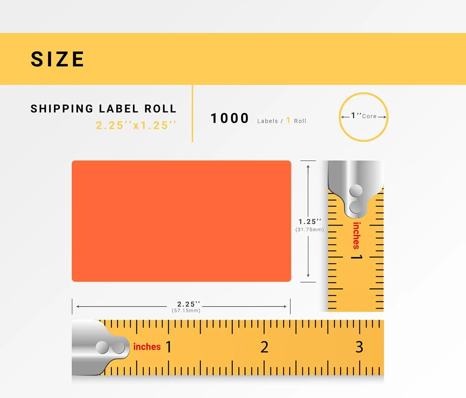 HOUSELABELS 2.25" x 1.25" Orange Address Labels on 1" Core Compatible with Zebra and Rollo Printers, 4 Rolls / 1,000 Labels per Roll