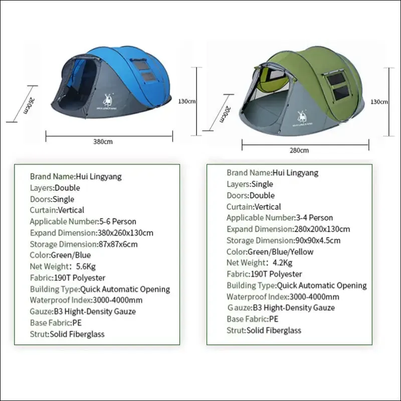 Hui lingyang throw pop up tent 4-6 person outdoor automatic tents double layers large family tent