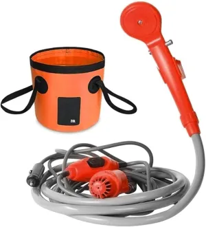 HXBER Portable Camping Shower Outdoor Shower Pump with 20L Collapsible Bucket for Camping Hiking Backpacking Travel Beach Pet Bath Flowering
