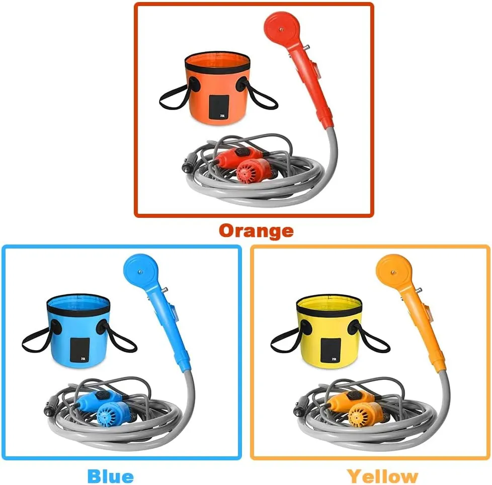 HXBER Portable Camping Shower Outdoor Shower Pump with 20L Collapsible Bucket for Camping Hiking Backpacking Travel Beach Pet Bath Flowering