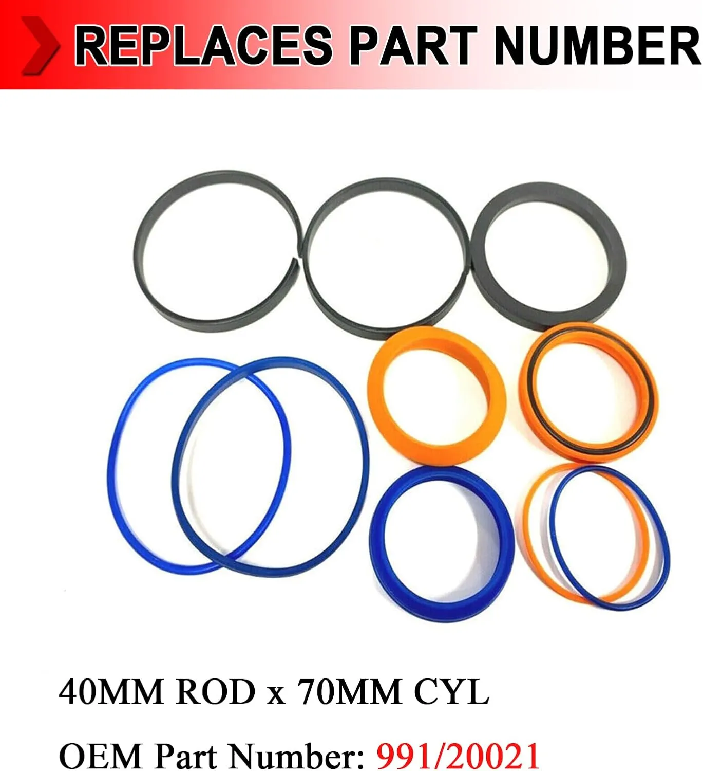 Hydraulic Cylinder Seal Kit Replacement For Jcb Backhoe 40Mm Rod X 70Mm Cyl, Part No. 991/20021, Set of 2