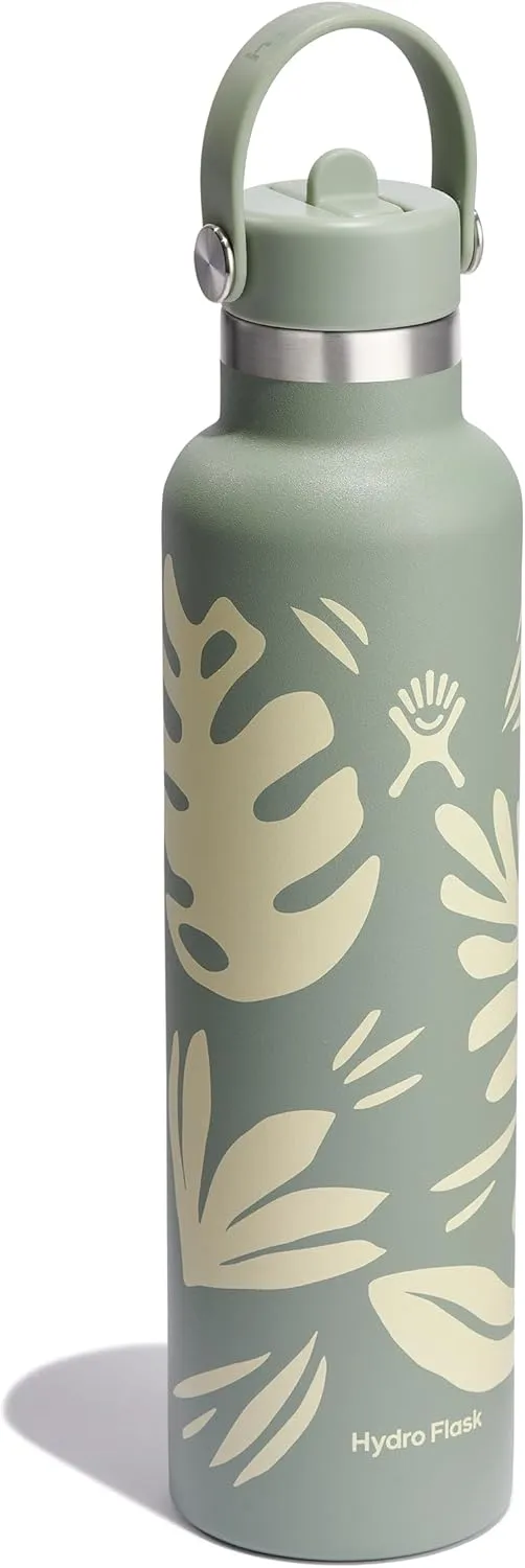 Hydro Flask 24 Oz Stainless Steel Standard Mouth Water Bottle with Flex Straw Cap and Double-Wall Vacuum Insulation