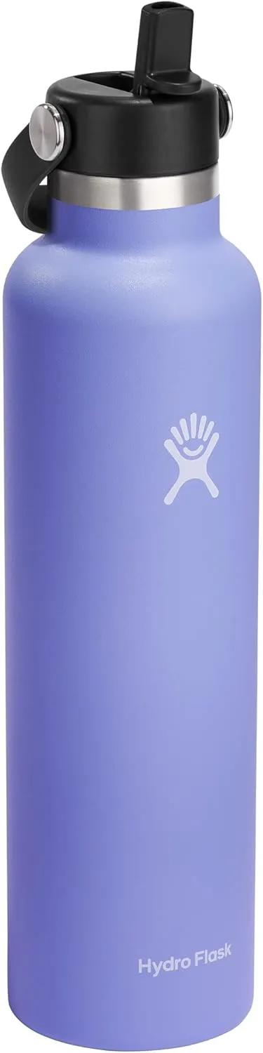 Hydro Flask 24 Oz Stainless Steel Standard Mouth Water Bottle with Flex Straw Cap and Double-Wall Vacuum Insulation