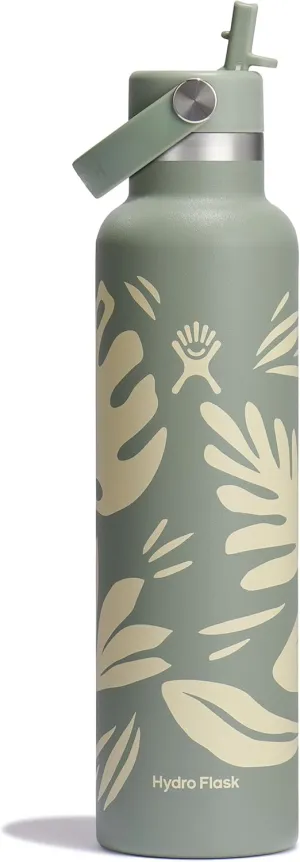 Hydro Flask 24 Oz Stainless Steel Standard Mouth Water Bottle with Flex Straw Cap and Double-Wall Vacuum Insulation