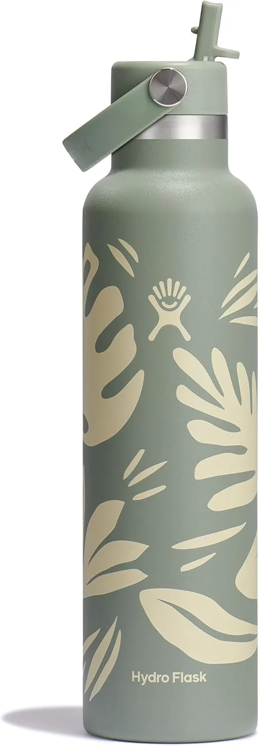 Hydro Flask 24 Oz Stainless Steel Standard Mouth Water Bottle with Flex Straw Cap and Double-Wall Vacuum Insulation