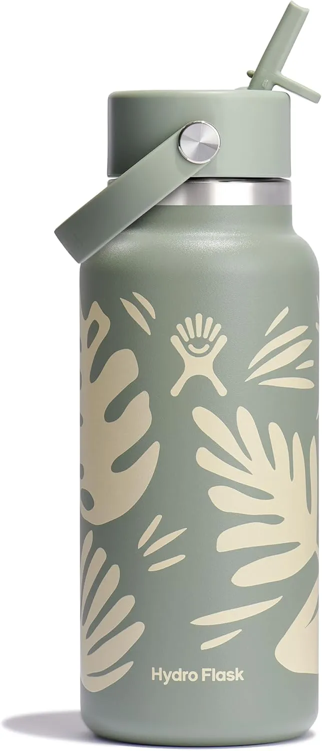 HYDRO FLASK Wide Mouth vacuum insulated stainless steel water bottle with leakproof closeable straw lid for cold water drinks, sports, travel, car and school