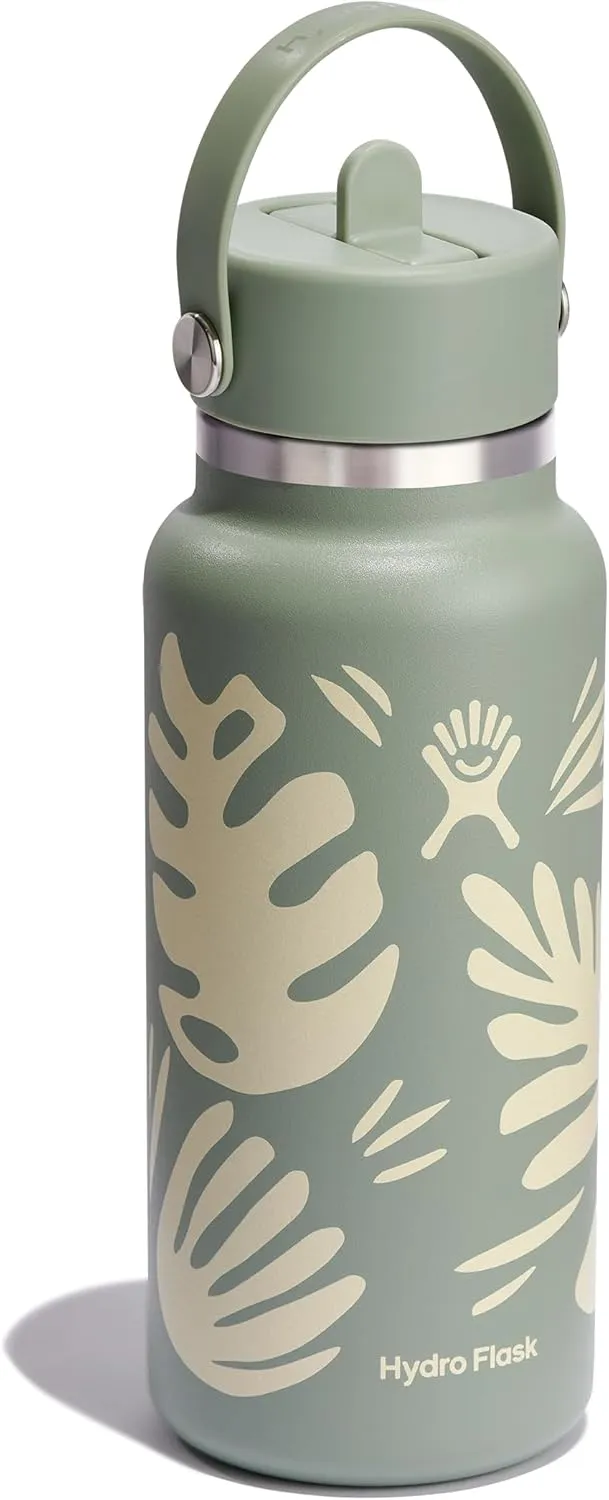 HYDRO FLASK Wide Mouth vacuum insulated stainless steel water bottle with leakproof closeable straw lid for cold water drinks, sports, travel, car and school